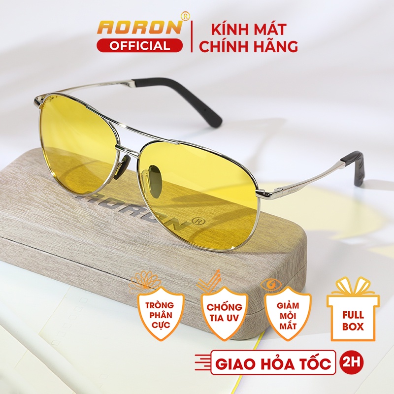 Kính Phân Cực Nam AORON Tròng Vàng Chuyên Dụng Nhìn Xuyên Đêm, Chống Chói Loá Đèn Xe Cản Gió Bụi Bảo Vệ Mắt