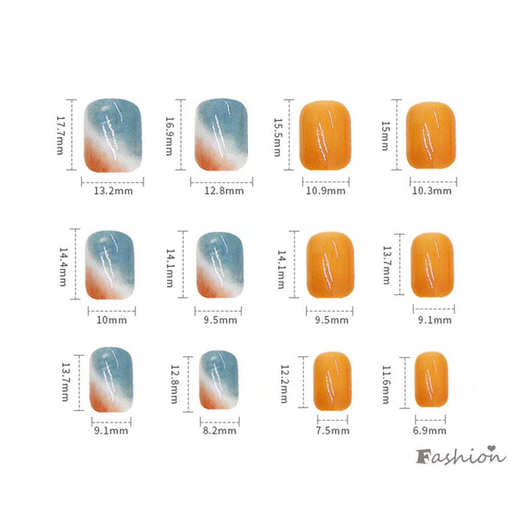 Bộ 24 Móng Chân Giả Ngắn Màu Cam / Xanh Dương Bóng Dễ Xé Không Rơi Trang Trí Móng Tay DIY Phong Cách Pháp Cho Nữ Và Phụ Nữ