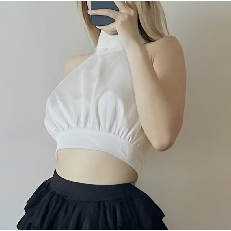 Áo yếm croptop cổ lọ 2 lớp chất lưới mền mịn co giãn