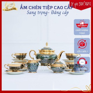 Bộ ấm chén trà tân cổ điển châu âu cao cấp họa tiết tinh tế sang trọng, gốm sứ tiệp khắc, hàng nhập khẩu act8