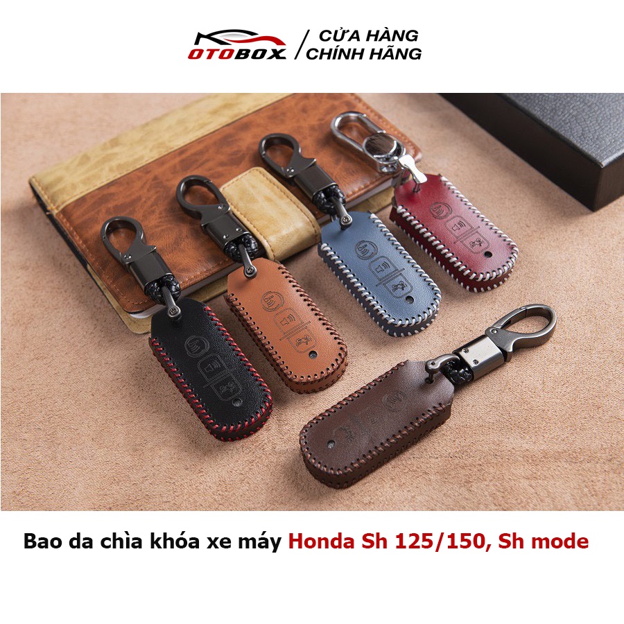 Bọc chìa khóa da thật xe máy honda smartkey sh, shmode, vision, airblade, lead, super cup bao da khóa cao cấp OTOBOX