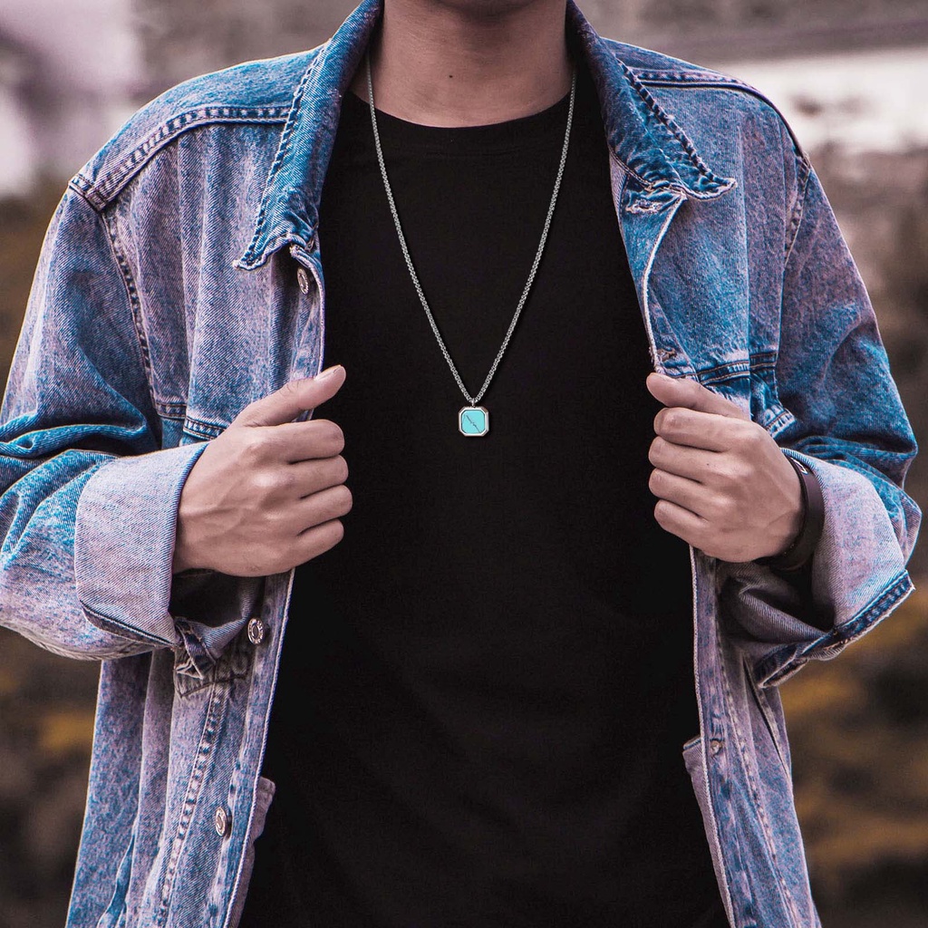 Vnox Vòng cổ Thép Không Gỉ Mặt Vuông Màu Xanh Lá Cây Thời Trang Cho Nam