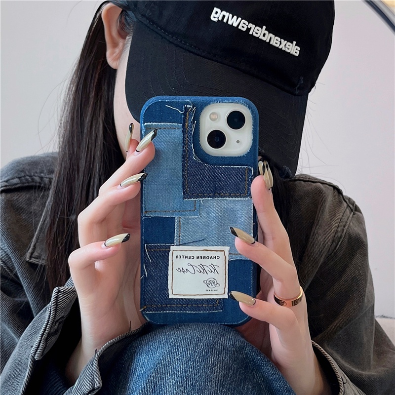 Ốp Điện Thoại Vải denim Chống Sốc Phối Màu Kiểu retro Cho Iphone 12 11pro max 15 15pro 14 13 14Promax