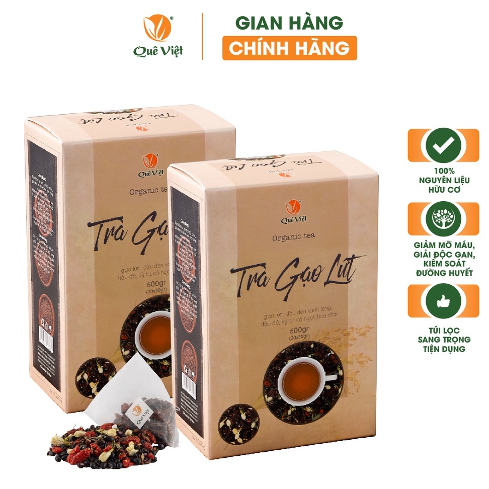 COMBO 2 HỘP] Trà gạo lứt Quê Việt thanh lọc gan, giải độc cơ thể nguyên liệu tự nhiên an toàn 600gr/hộp0