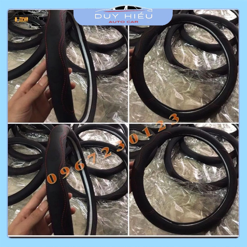Bọc Vô Lăng Ô Tô Chất Liệu Da Đẹp, Chống Trượt Thoáng Khí Màu Đen Chỉ Đỏ Siêu Sang