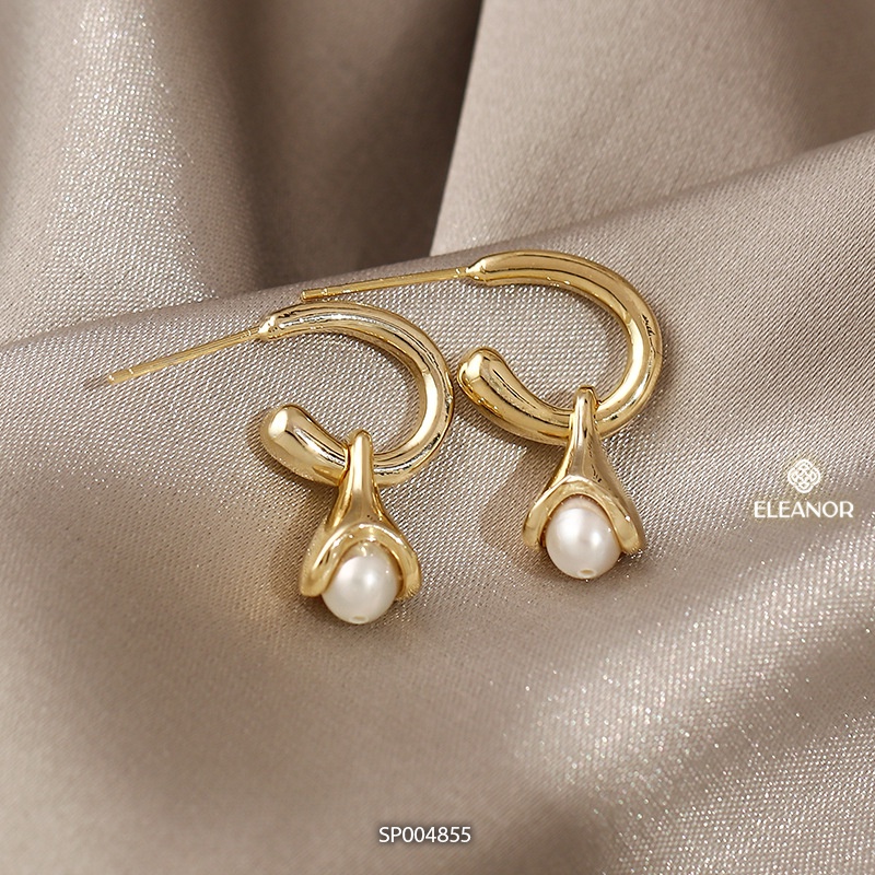Bông tai nữ ngọc trai nhân tạo Eleanor Accessories viền chữ C phụ kiện trang sức 4855