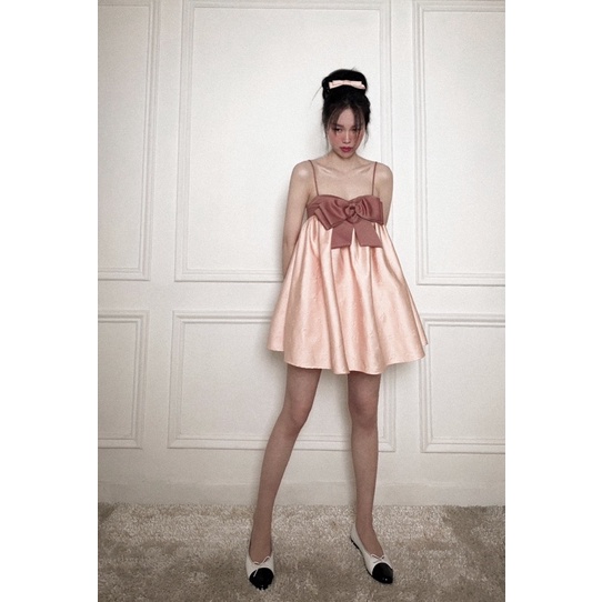 Set bộ nữ áo hai dây nơ baby doll kèm quần vải taffeta gấm CHERLIN BABY - CHLORIS