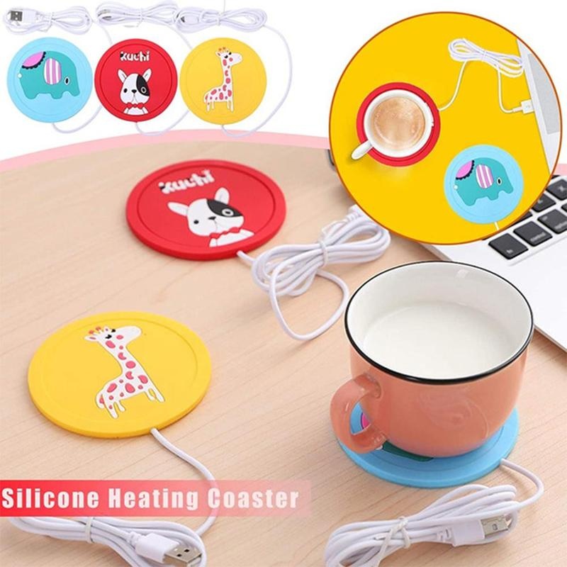 Đế lót ly cốc giữ nhiệt hâm nóng đồ uống nhiều mẫu chất liệu Silicone cổng USB 5V kiểu dáng hoạt hình dễ thương