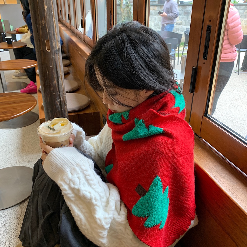 Khăn Choàng Giáng Sinh &quot;Cùng Nhau Với ba&quot; Quà Tặng Giáng Sinh Thu Đông Ấm Áp Giả cashmere Cho Nữ