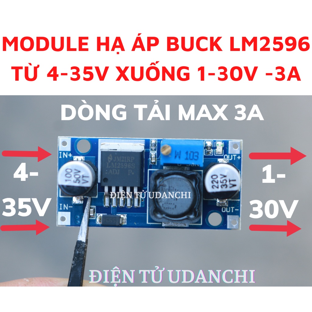 Module hạ áp Buck LM2596-3A - Vào 4-35V Ra 1-30VDC- điều chỉnh điện áp ra bằng biến trở