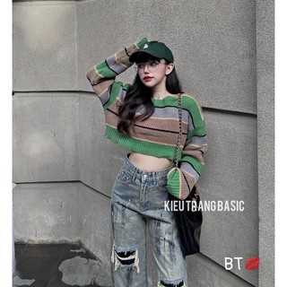 áo len kẻ xanh croptop hot hit (686#)