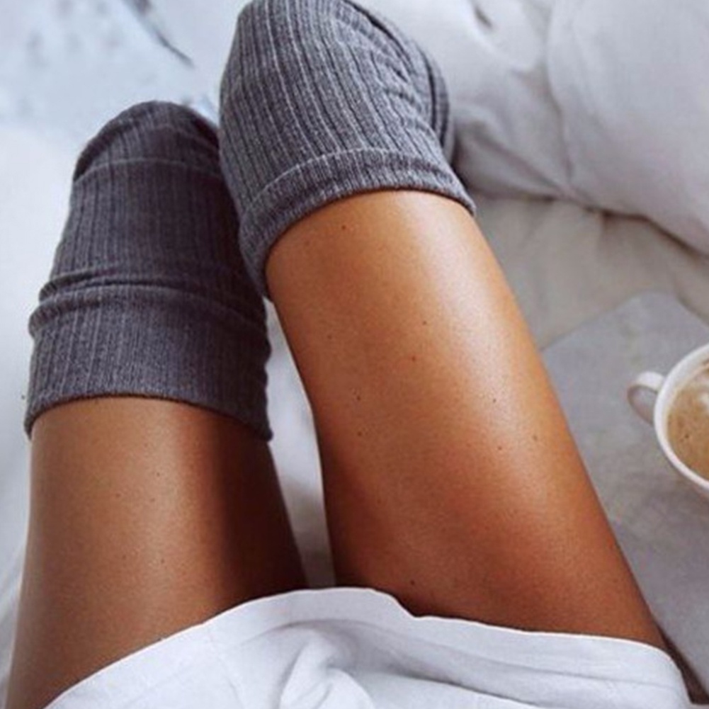 Vớ Dài Qua Gối Dệt Kim Co Giãn Màu Sắc Trơn Dành Cho Nữ