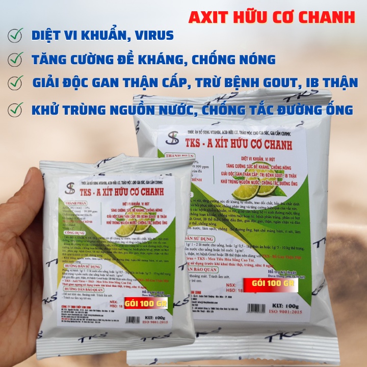 TKS - Axit Hữu Cơ Chanh Thải Độc Chống Nóng Giảm Tress Vật Nuôi - Gói 100gr