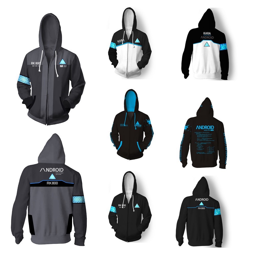 Áo Khoác Hoodie Phối Khóa Kéo In Chữ Detroit Become Human Thời Trang Cho Nam Và Nữ