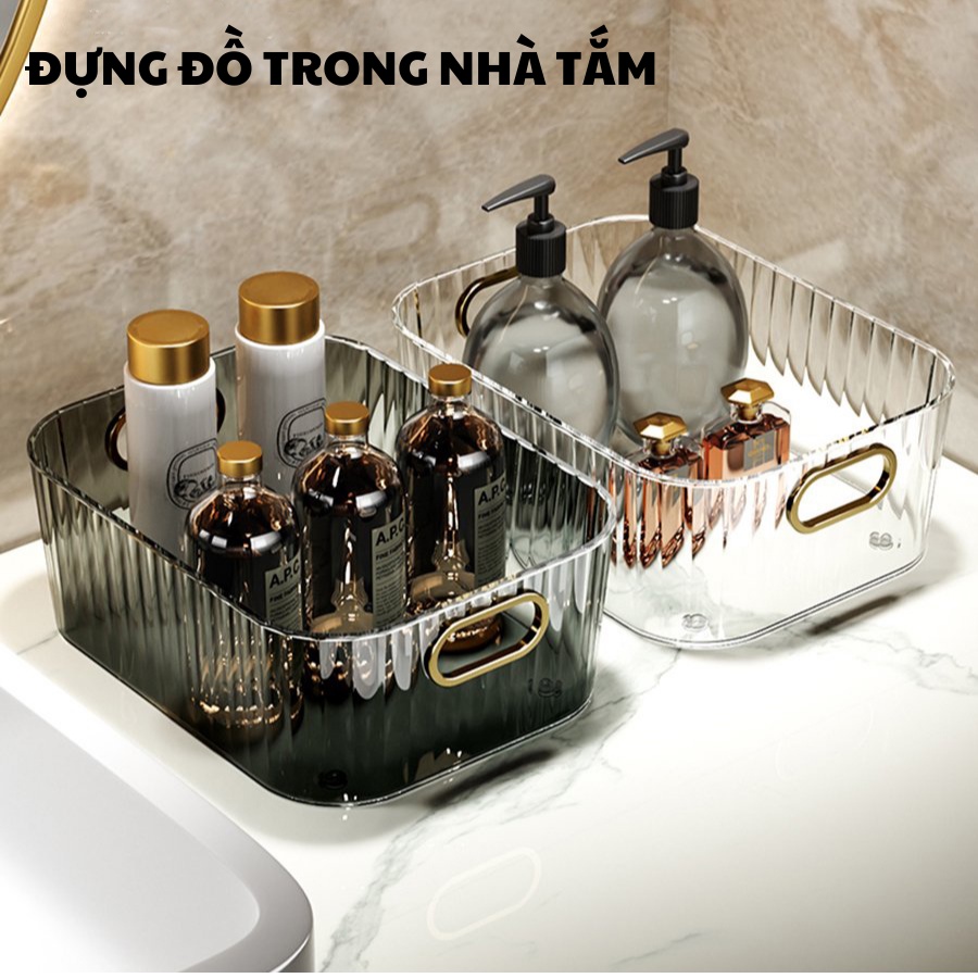 Khay Đựng Mĩ Phẩm, Hộp Đựng Đồ Đa Năng Có Quai Trong Suốt Nhiều Màu Sang Trọng Q061