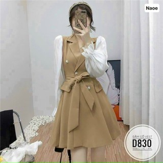 Đầm cổ vest cột nơ eo phối nơ tay bigsize dễ thương dành cho nữ