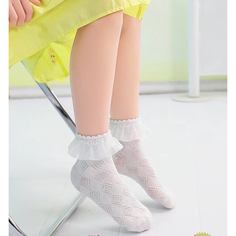 Vớ Ren Cotton Mỏng Màu Đen/Trắng Thời Trang Xuân Hè Cho Bé Gái