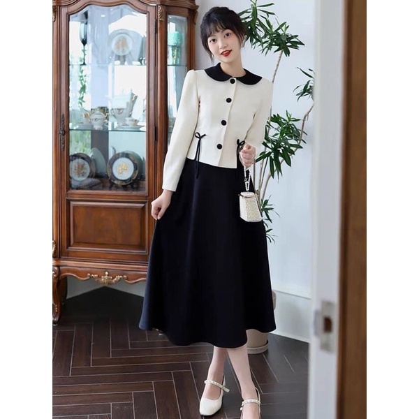 Set áo phối nơ mix chân váy xoè