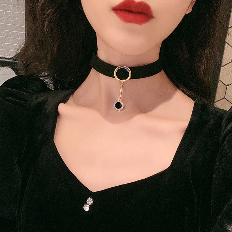 [QLQL] Vòng Cổ Choker Ngắn Vải Flannel Màu Đen Phong Cách Âu Mỹ Quyến Rũ Cho Nữ