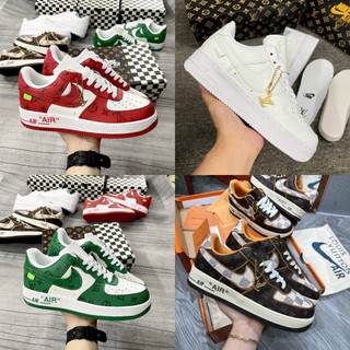 Giày thể thao AF1 trắng xanh đỏ nâu LV giầy sneaker air force 1 low lv nam nữ bản mới da cao cấp mới nhất