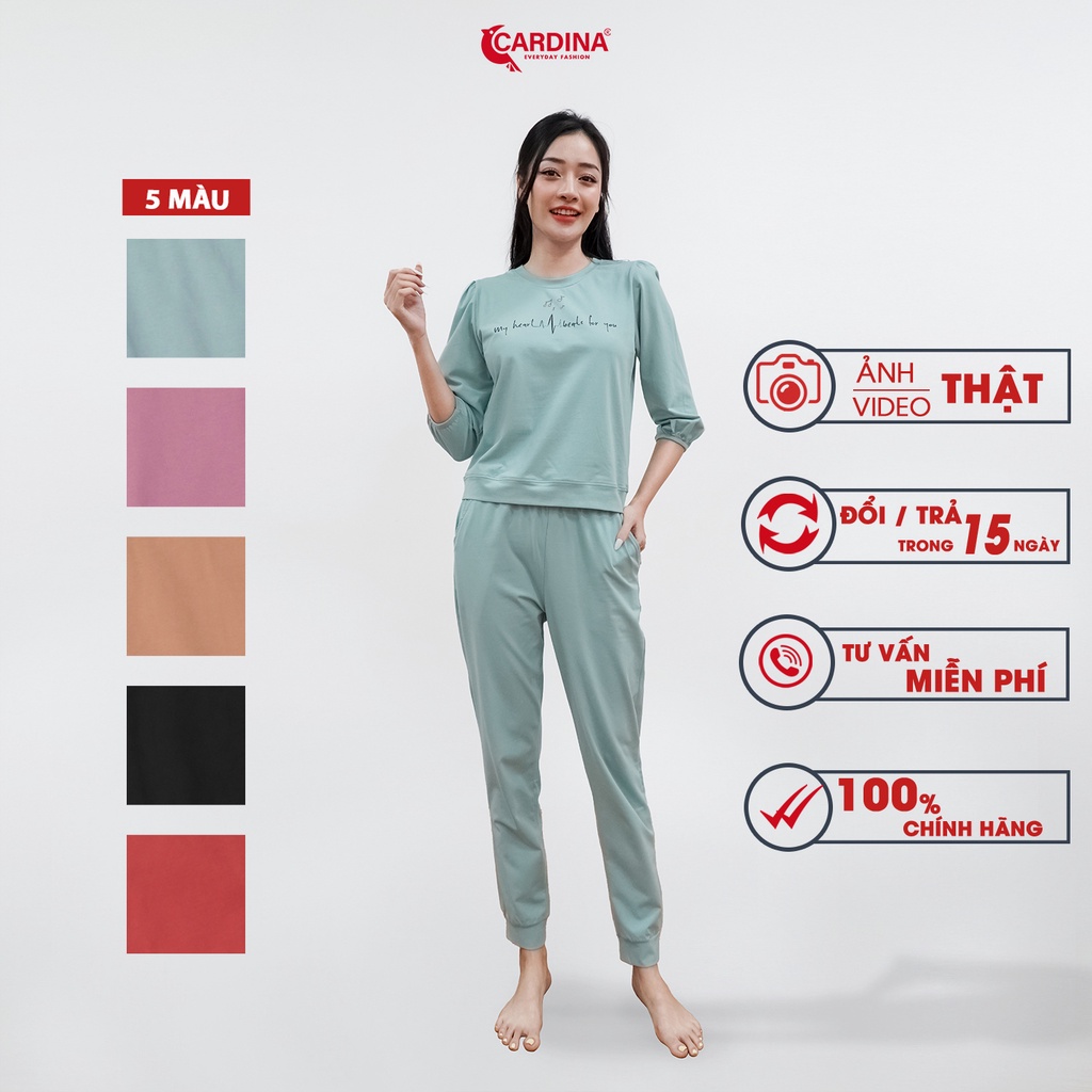Đồ Bộ Nữ 𝐂𝐀𝐑𝐃𝐈𝐍𝐀 Quần Dài Tay Lỡ Bo Chun Chất Cotton Cao Cấp Năng Động Tôn Vóc Dáng 2BT05