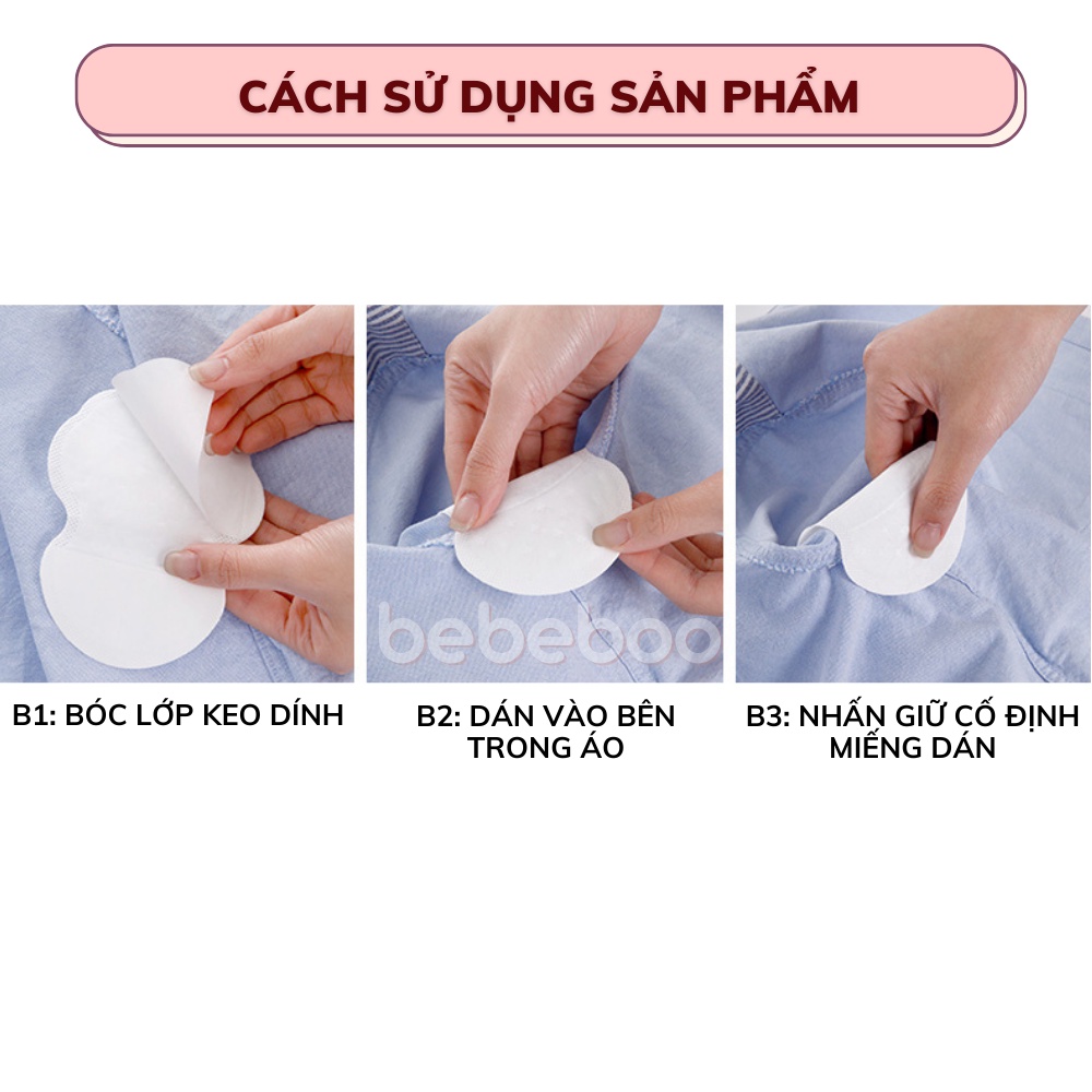 Hộp 20 Miếng dán thấm mồ hôi BEBECHIC - Khô thoáng ngăn mồ hôi nách ướt áo - Khử mùi mồ hôi nách