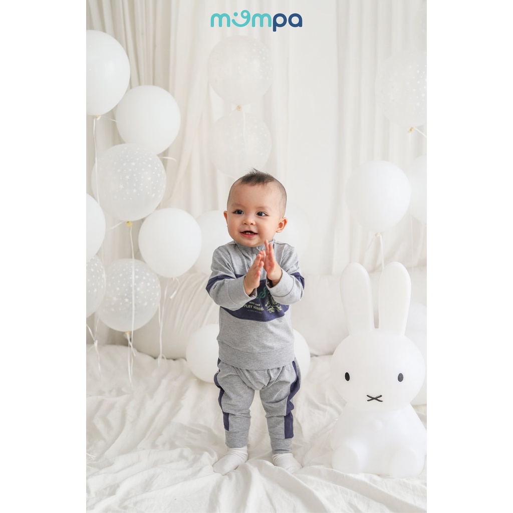 Bộ dài tay thu đông nỉ cổ khóa Mompa cho bé trai gái 9 đến 4 tuổi chất nỉ cotton thấm hút MP 820