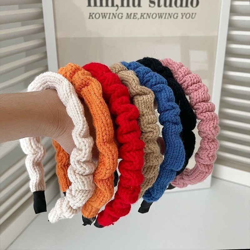 Băng Đô Len Dệt Kim Chống Trượt Xếp Ly Màu macaron Phong Cách Hàn Quốc Cho Nữ