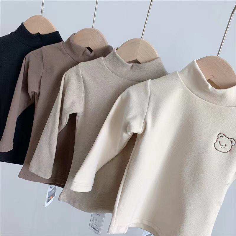 Mới Áo Thun Tay Dài Cổ Lọ Dày Dặn Màu Trơn Dành Cho Bé Gái