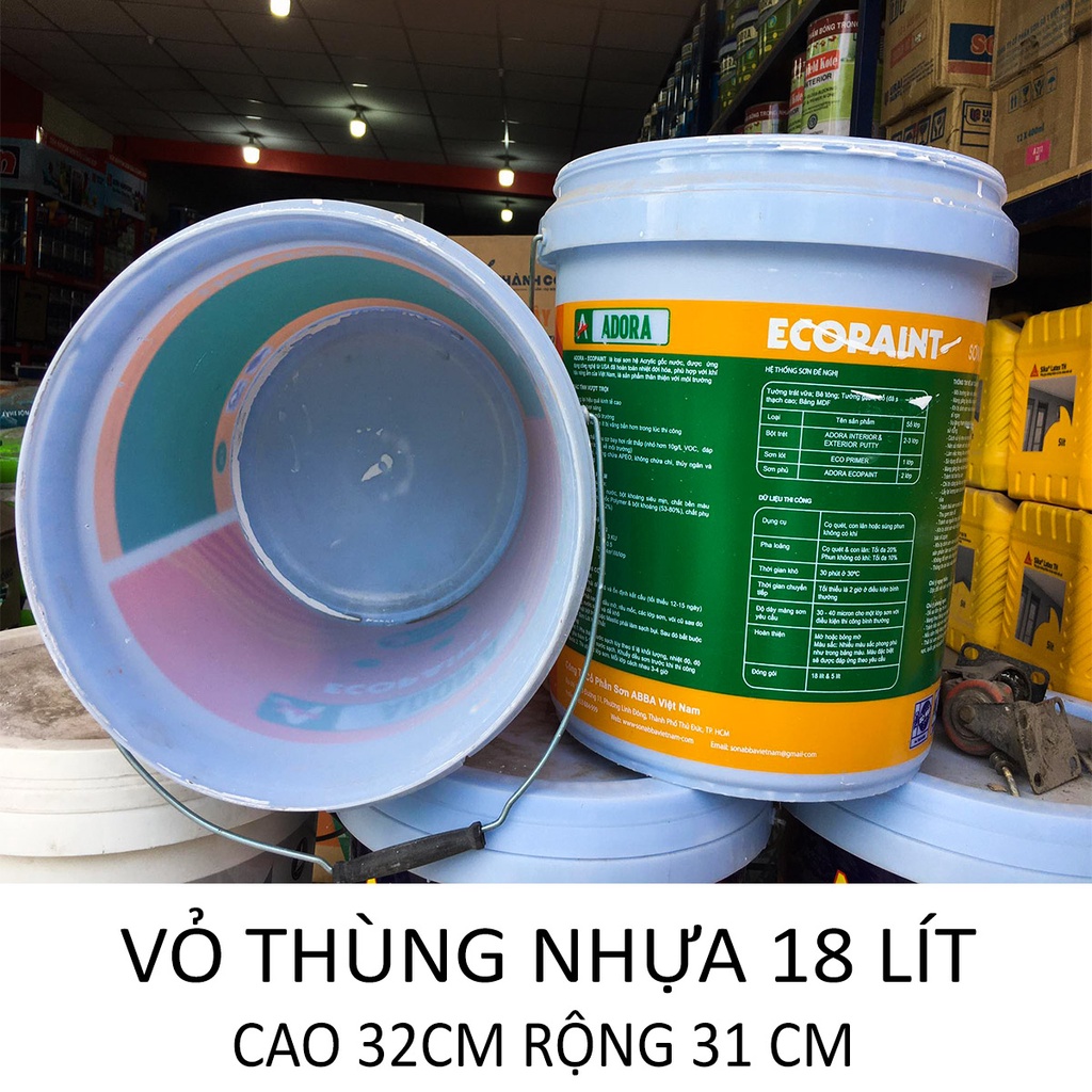 Xô nhựa tròn kiểu thùng sơn có quai-dùng đựng nước đựng gạo, nhựa PP - Thể tích 18 Lít