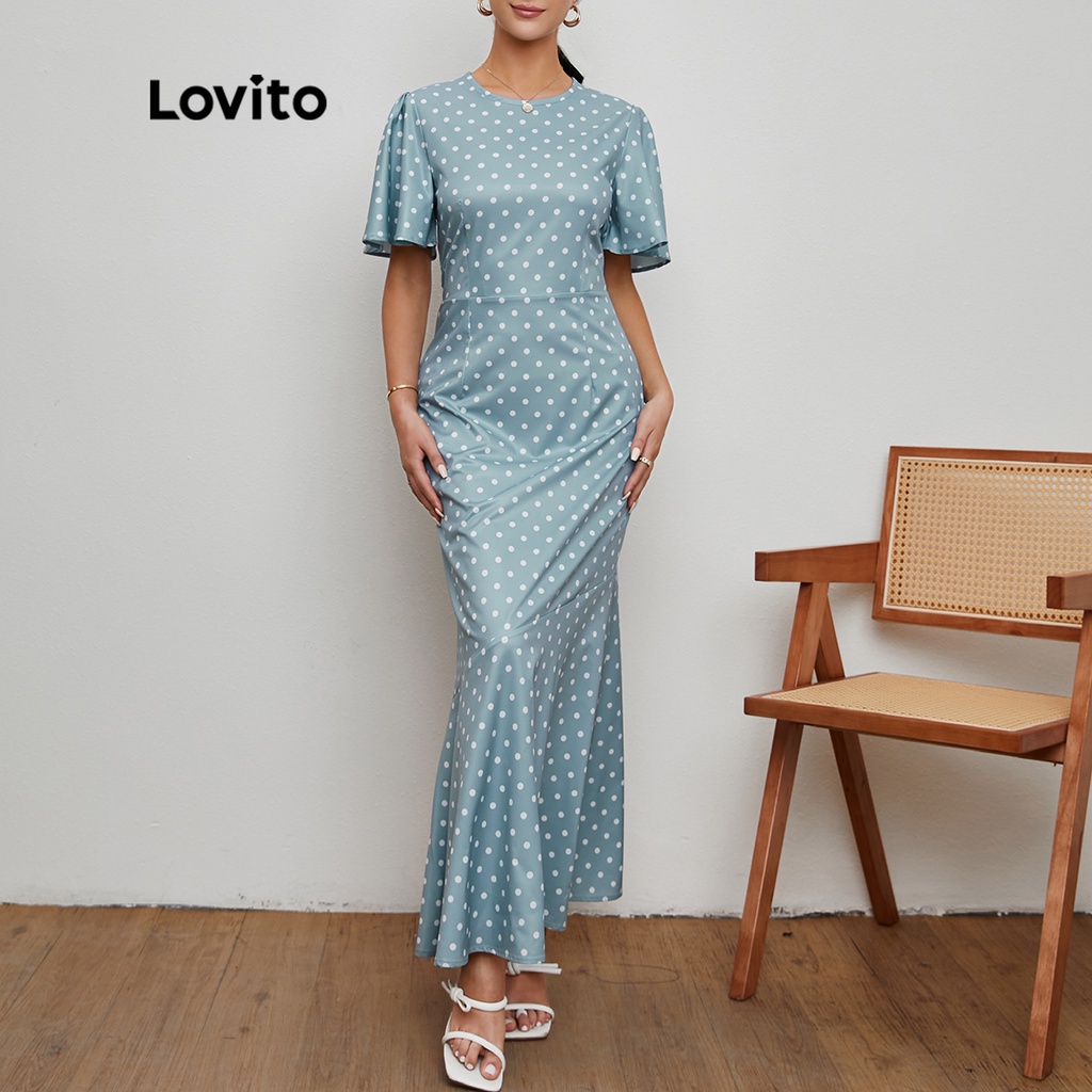 Lovito Đầm Tay Loe Hoạ Tiết Chấm Bi Hình Đuôi Cá L20D001