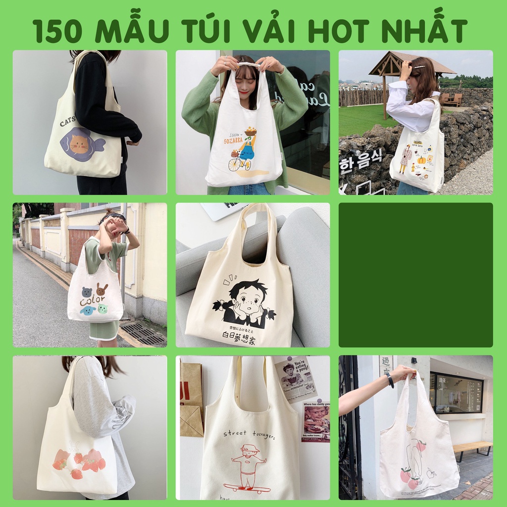 Túi đeo chéo nữ vải canvas liền thân hoạ tiết ngộ nghĩnh