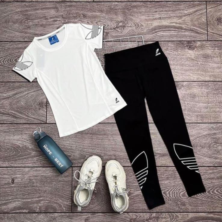 Set bộ tập ADIDAS áo và quần dài co giãn 4 chiều GYM YOGA erobic Đẹp * ,