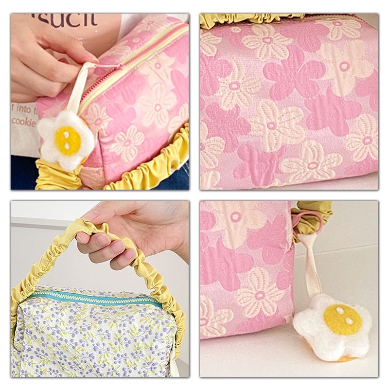 Túi đựng mỹ phẩm YADOU bằng lụa xếp ly họa tiết hoa dễ thương thời trang cho du lịch