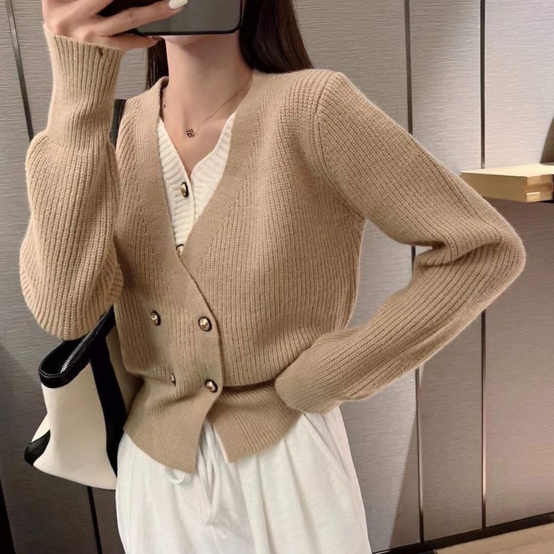 Áo Khoác cardigan Cổ Chữ V Giả Hai Lớp Thời Trang Thu Đông Mới Cho Nữ