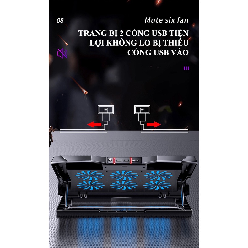 Quạt tản nhiệt laptop MC Q3 trang bị 6 quạt với tốc độ gió cực mạnh không tạo ra tiếng ồn khi sử dụng - NK