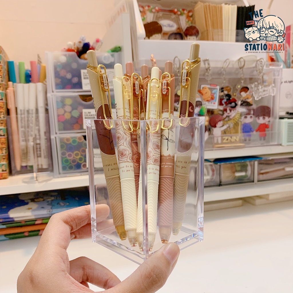 Bút bấm gel đen Mura ngòi 0.5mm Love and Rose