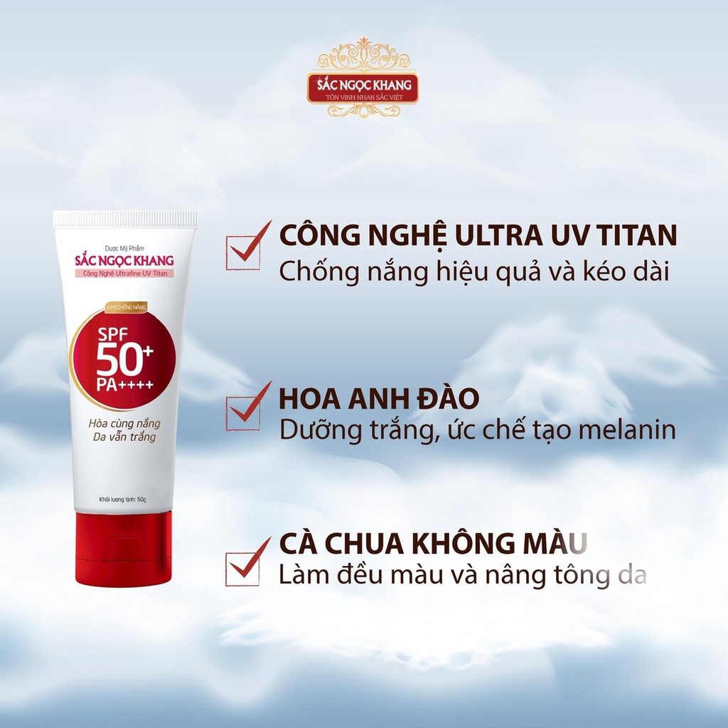 Kem Chống Nắng Sắc Ngọc Khang SPF50 PA++++ giúp chống nắng hiệu quả và kéo dài [tuýp 50g]