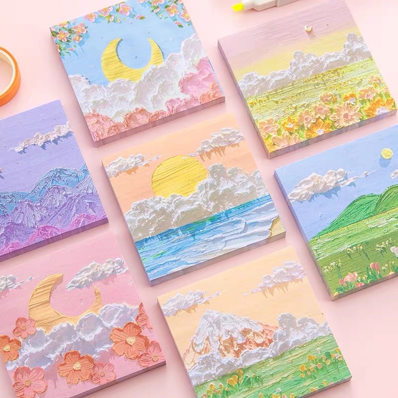 Note ghi chú 3D bức tranh sơn dầu planner bullet journal thông điệp đơn giản màu ngẫu nhiên