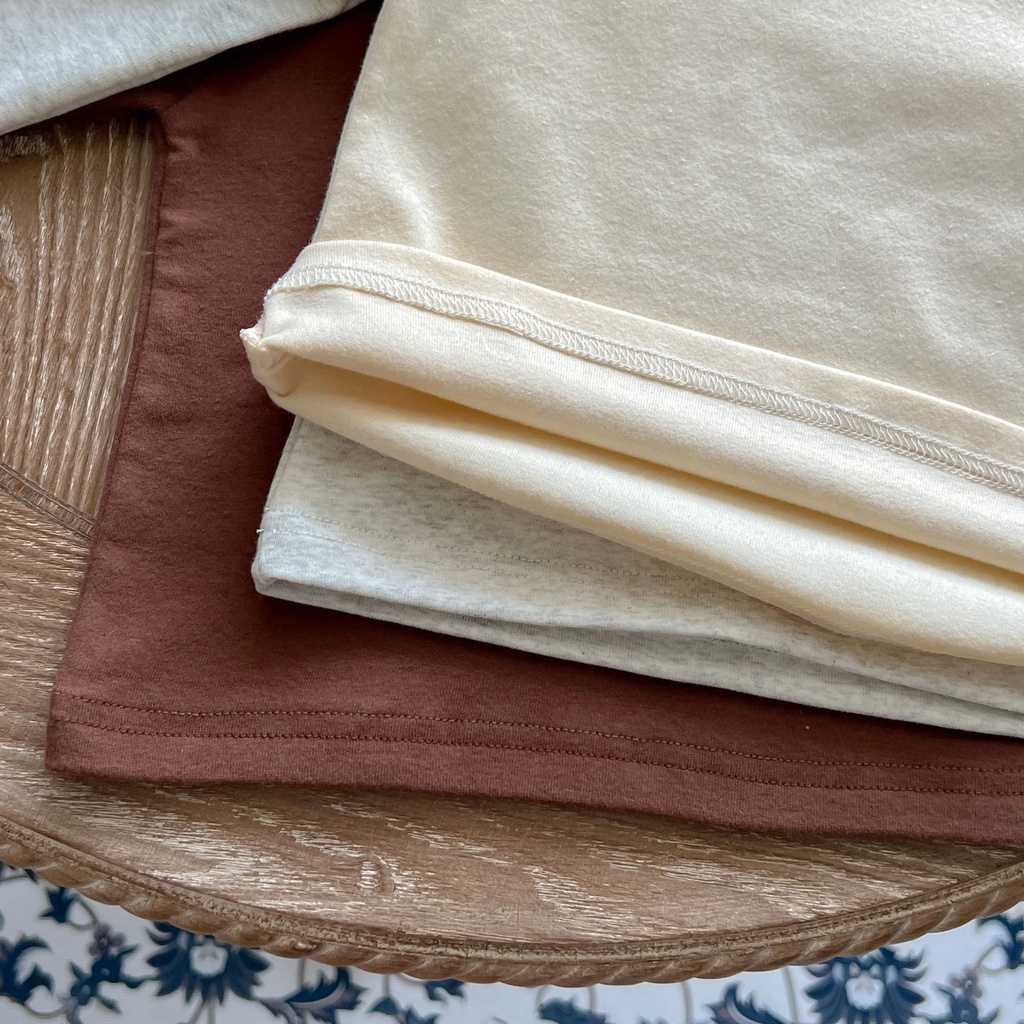 Áo Thun Cotton Tay Dài Cổ Cao Màu Trơn Thời Trang Thu Đông Dành Cho Trẻ Sơ Sinh
