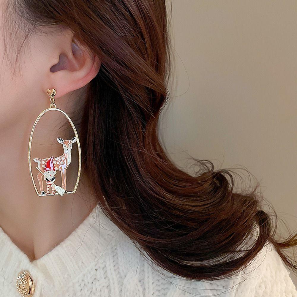 QQMALL Bông Tai Dáng Dài Hình Tuần Lộc Giáng Sinh Dễ Thương
