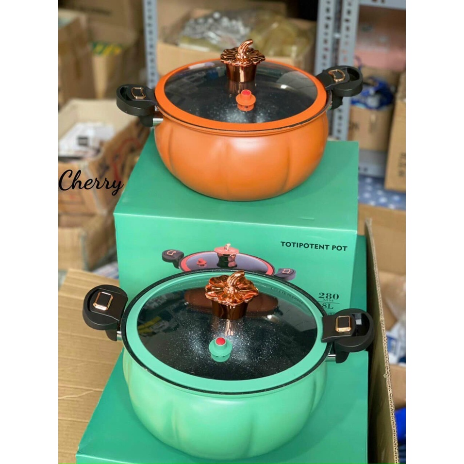 Nồi Áp Suất Bí Ngô Chống Dính 8L Thông Minh Phong cách Châu Âu - Nồi Hầm 4in1 Hầm Gà, Cháo, Nồi Chiên, Xào Nấu Đa Năng
