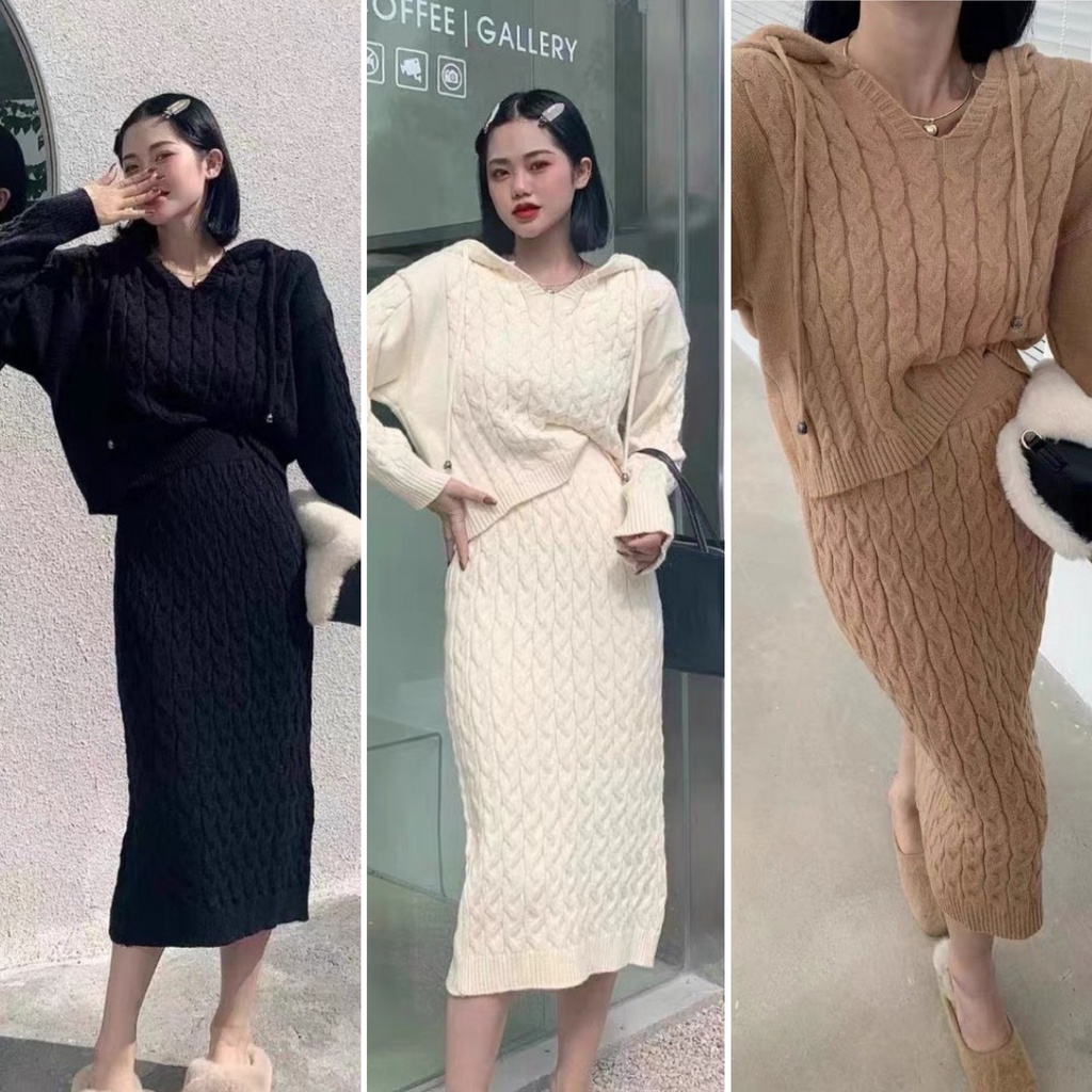 Set len thừng mũ chân váy dài hàng QC