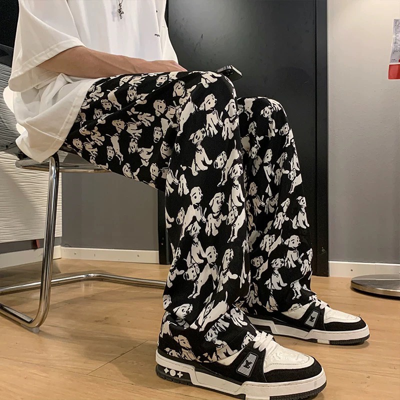 Quần thun ống suông hoạ tiết chú chó phong cách unisex nam nữ SIB135