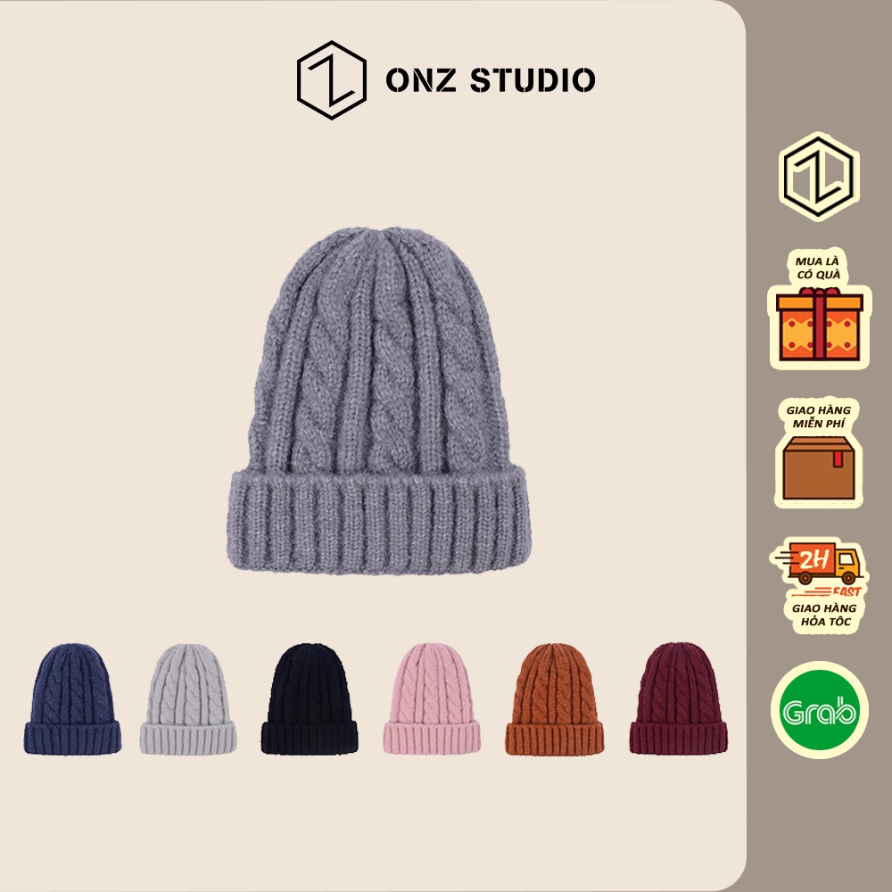 Nón len trơn ONZ xoắn ốc - Mũ len Beanie trẻ em dệt kim mềm mịn ML05