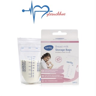 HỘP 30 TÚI TRỮ SỮA CHÍNH HÃNG SANITY CỦA ĐỨC TÚI 2 ZIPPER  250ML, KHÔNG CHỨA BPA