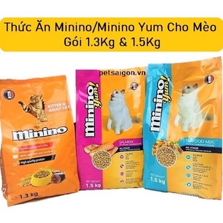 Hạt thức ăn Minino Yum vị cá hồi và hải sản túi 1.5kg cho thú cưng