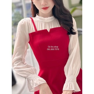 [ Ảnh thật + video] Đầm yếm phối tay tơ