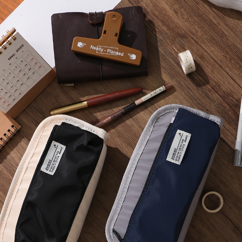 Túi Đựng Bút Bằng Vải Canvas Cỡ Lớn Phối Khóa Kéo Dành Cho Học Sinh Ốp