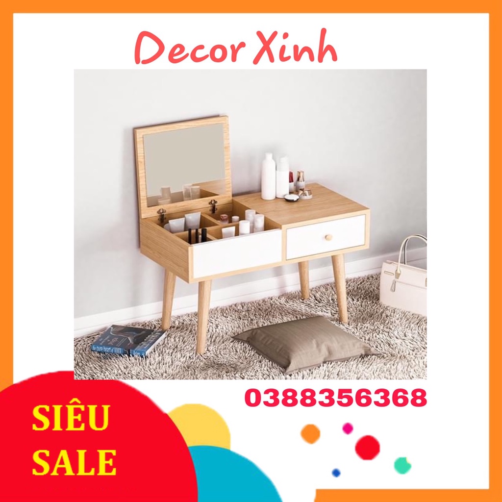 Bàn trang điểm ngồi bệt gỗ có gương Dovaty, thông minh hiện đại phong cách châu Âu kt 60*40 chất gỗ MDF Shop Decor Xinh